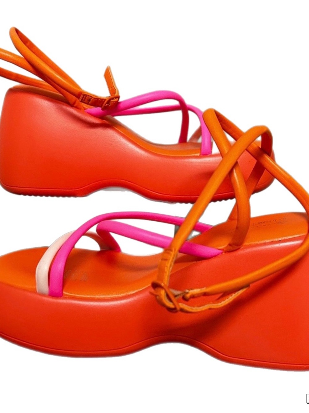 Women's Orange Platform Strappy Sandals with Pink Accent